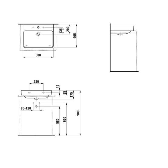 Laufen Pro S White umivaonik (lavabo) 60x46,5x9,5 konzolni i nadgradni sa rupom za bateriju i prelivom 8.1696.3.000.104.1