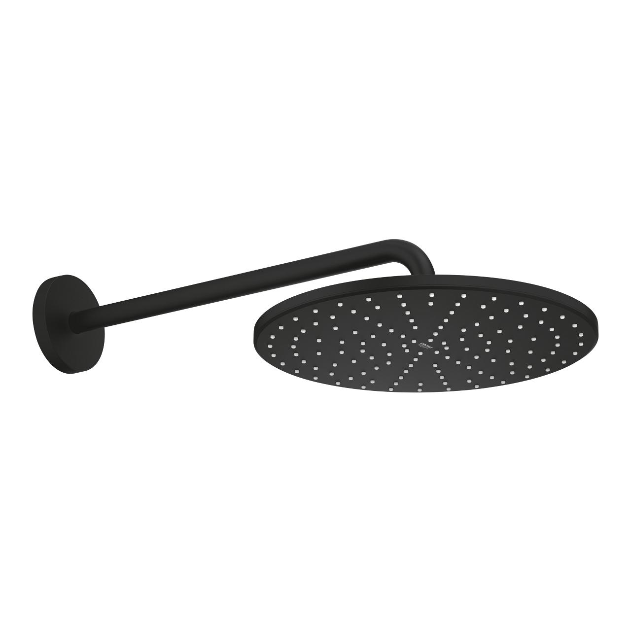 Grohe Rainshower Mono 310 Phantom Black nadglavni tuš okrugli sa 1 mlazom i držačem nadglavnog tuša zidnim od 422mm 22121KF0