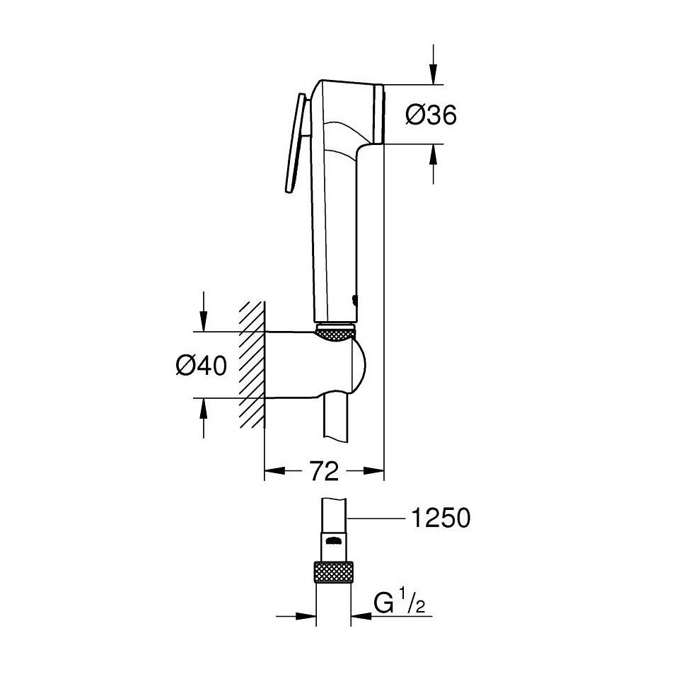 Grohe Tempesta-F Trigger Spray 30 Matt Black Set ručni higijenski tuš (bideta) sa aktivatorom mlaza, zidni priključak za crevo sa integrisanim držačem za tuš i Silverflex 1250 crevo za tuš 1025302431