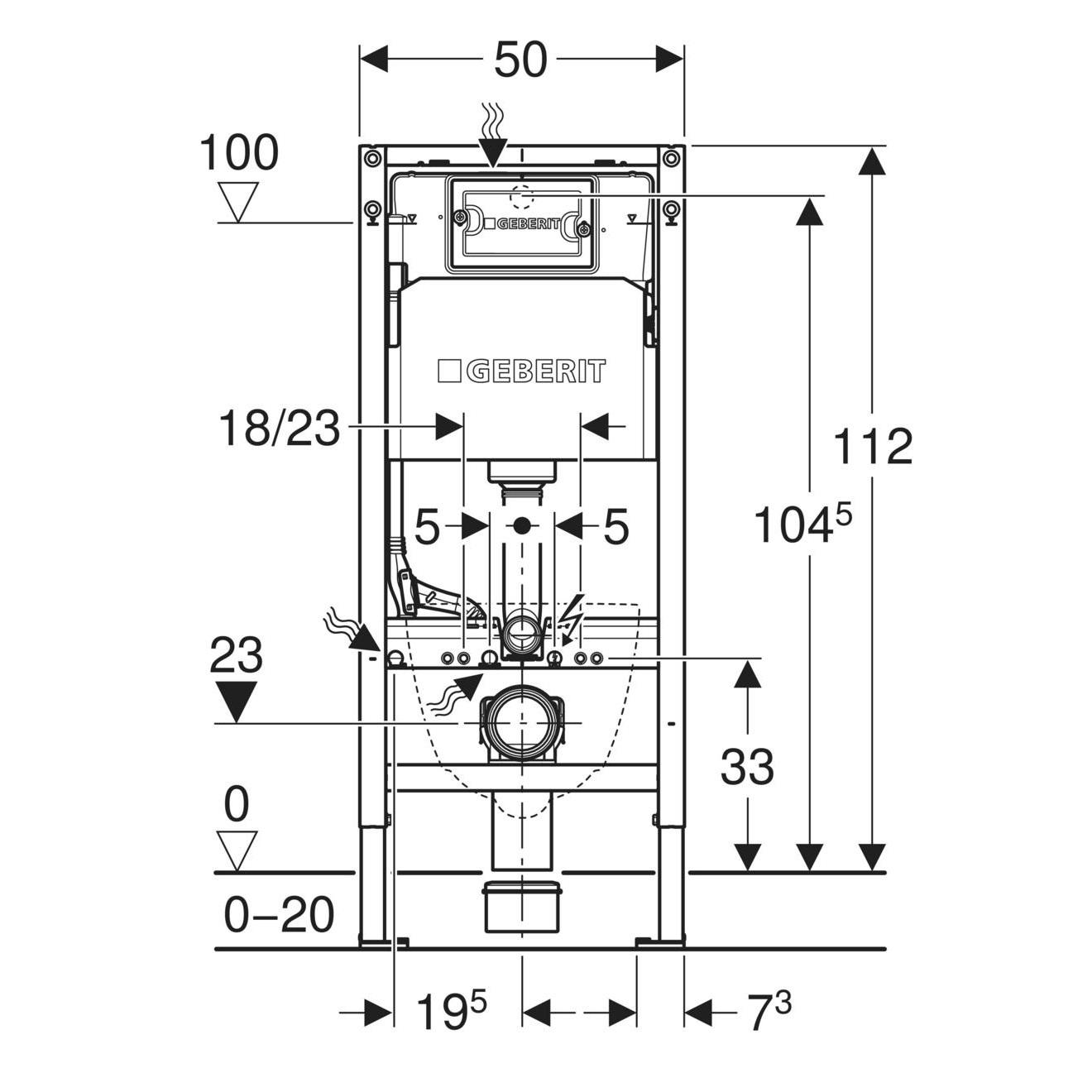 Geberit DuofixBasic ugradni vodokotlić za konzolnu WC šolju sa setom za kačenje za oblaganje gips-karton pločama 50x13,5-28x112-132 111.153.00.3