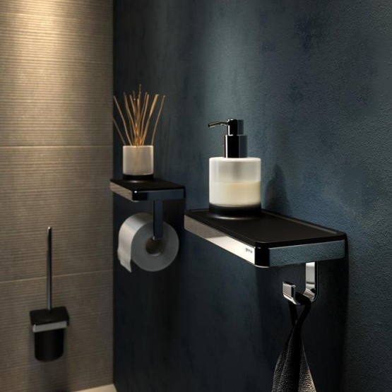 Geesa Frame Black/Chrome držač toalet papira sa policom i čašom sa LED svetlima 918889-02-06