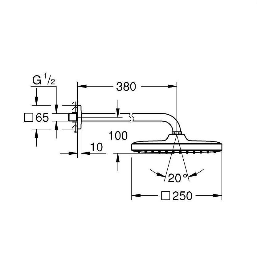 Grohe Tempesta 250 Cube  Phantom Black nadglavni tuš četvrtasti sa 1 mlazom i držačem nadglavnog tuša zidnim od 380mm 266872430