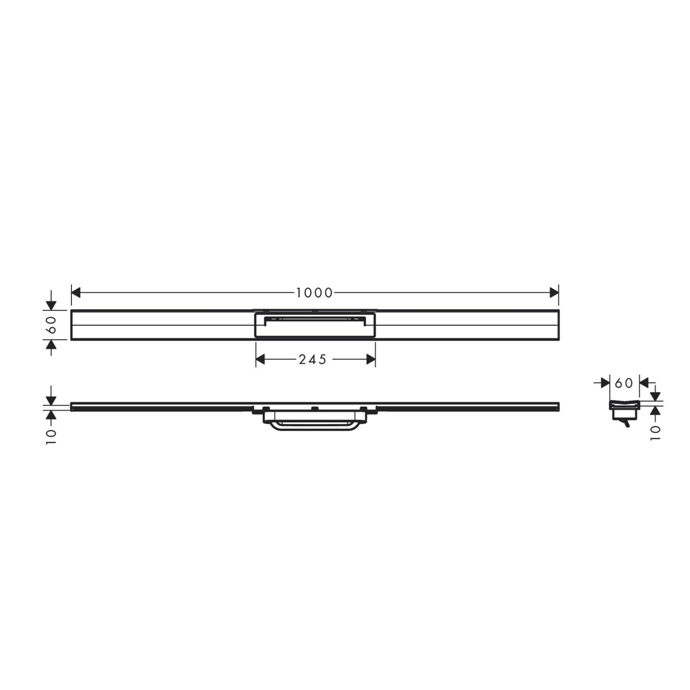 Hansgrohe RainDrain Flex 1000 Brushed Stainless Steel tuš kanal skrativi za visinu ugradnje 67 ili 102mm sa pokrivnom rešetkom od nerđajućeg čelika i integrisanim nagibom bez ugradnog odvodnog tela 56046800