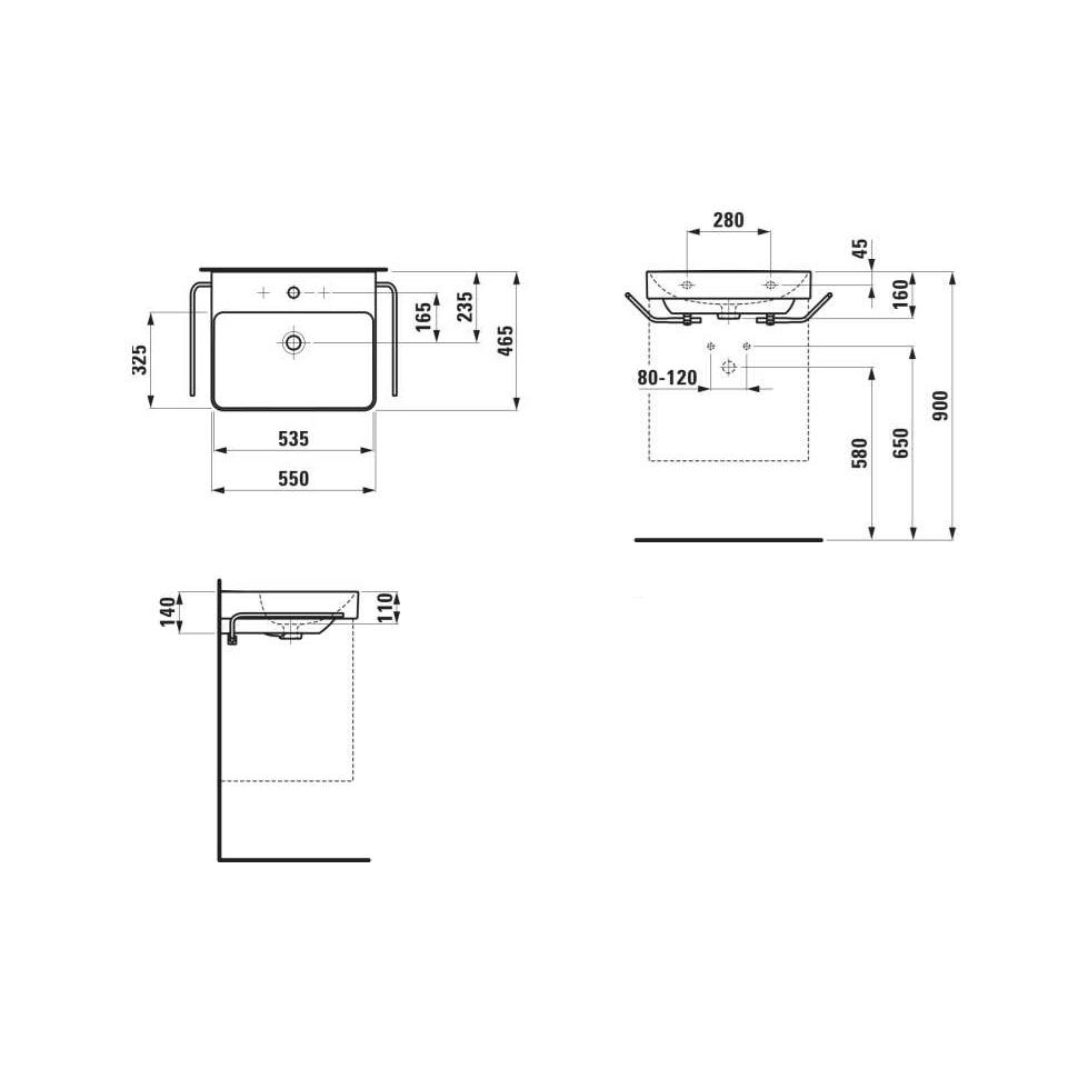 Laufen Pro X White umivaonik (lavabo) 55x46,5x14 konzolni sa rupom za bateriju i prelivom 8.1086.2.000.104.1