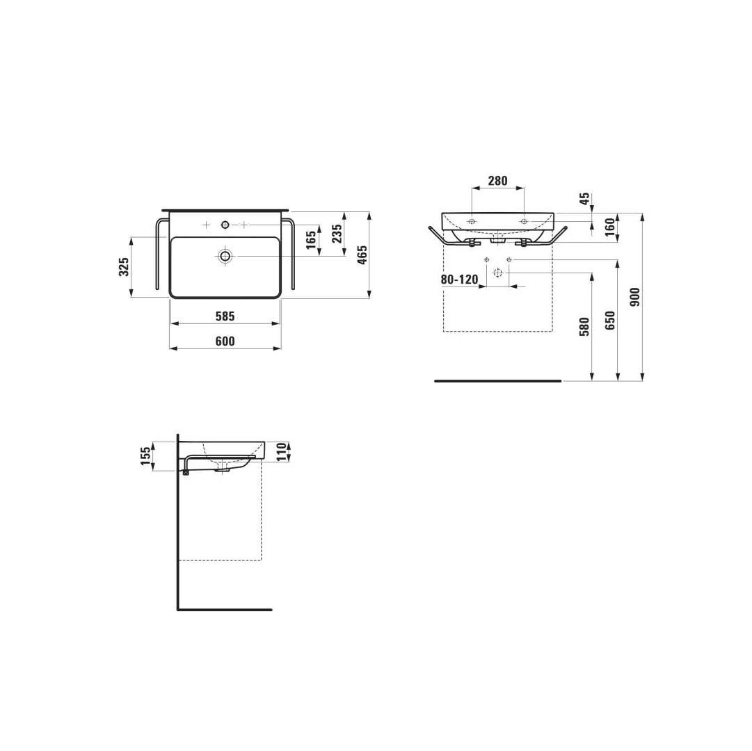 Laufen Pro X White umivaonik (lavabo) 60x46,5x15,5 konzolni sa rupom za bateriju i prelivom 8.1086.3.000.104.1