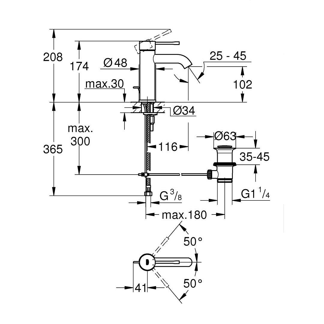 Grohe Essence 100 Chrome baterija (slavina) za umivaonik sa odlivnim ventilom sifona pop-up 24171001
