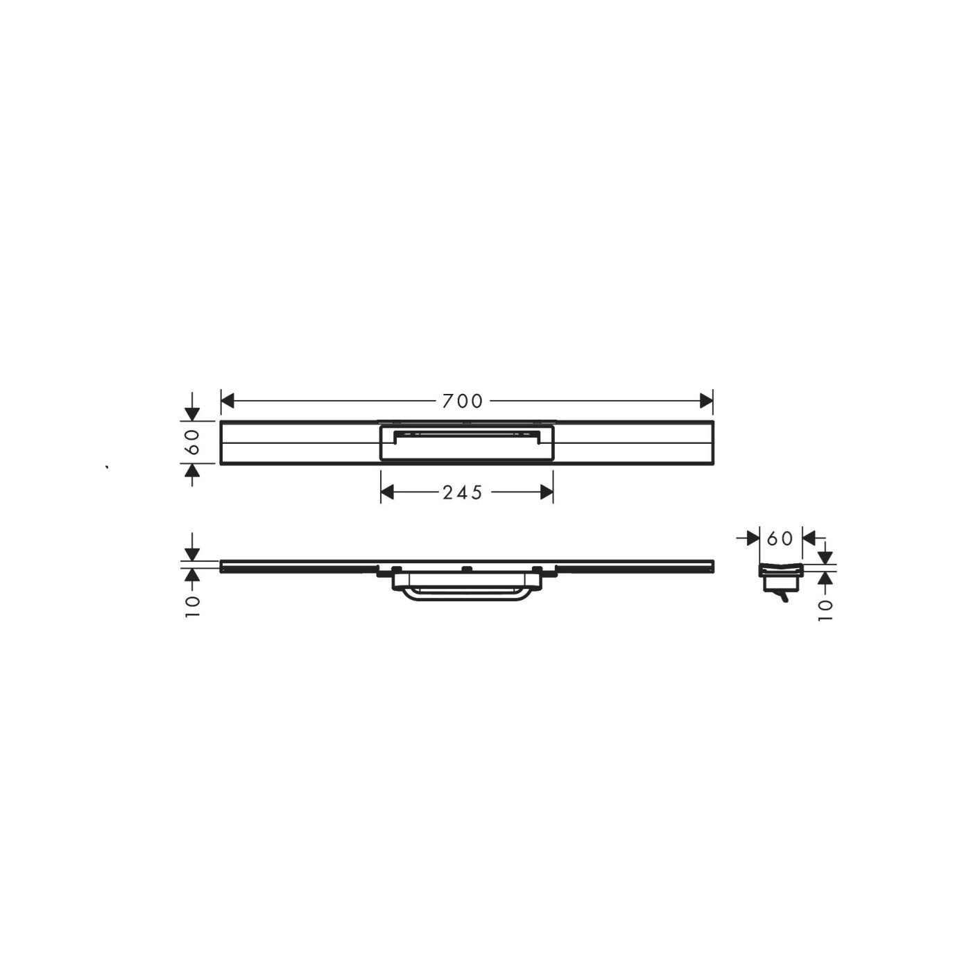 Hansgrohe RainDrain Flex 700 Brushed Stainless Steel tuš kanal skrativi za visinu ugradnje 67 ili 102mm sa pokrivnom rešetkom od nerđajućeg čelika i integrisanim nagibom bez ugradnog odvodnog tela 56043800