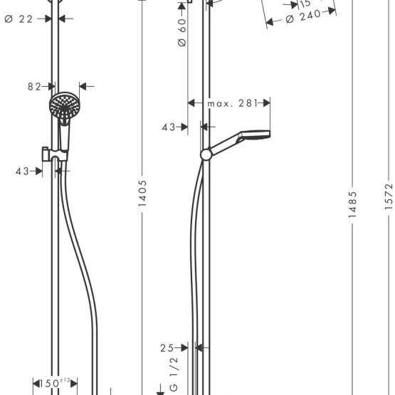 Hansgrohe Crometta S Showerpipe240 Chrome termostatski usponski nadglavni tuš 24 cm i ručicom, sa izlivom 27320000