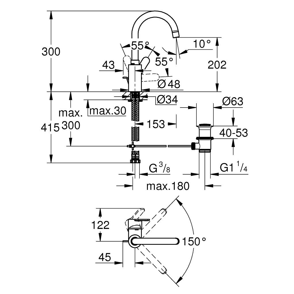 Grohe Eurostyle Cosmopolitan 200 Chrome baterija (slavina) za umivaonik sa odlivnim ventilom sifona pop-up 23043003