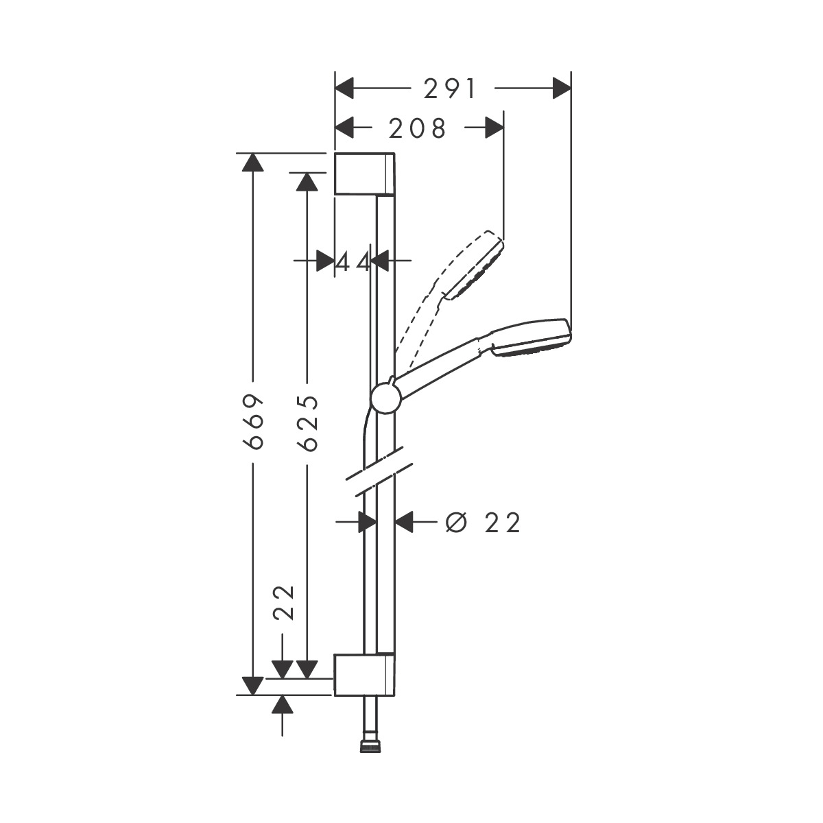 Hansgrohe MyClub 100 White/Chrome ručni tuš sa usponskom šipkom, kliznim držačem i crevom 26763402