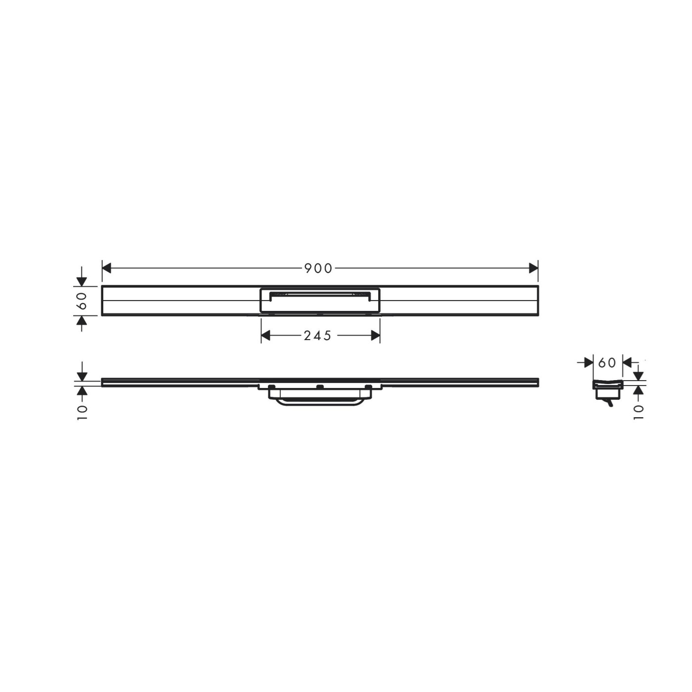 Hansgrohe RainDrain Flex 900 Brushed Black Chrome tuš kanal skrativi za visinu ugradnje 67 ili 102mm sa pokrivnom rešetkom od nerđajućeg čelika i integrisanim nagibom bez ugradnog odvodnog tela 56045340