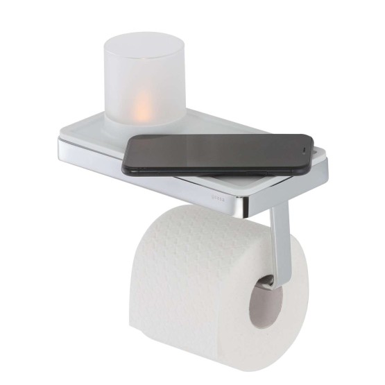 Geesa Frame White/Chrome držač toalet papira sa policom i čašom sa LED svetlima 918889-02