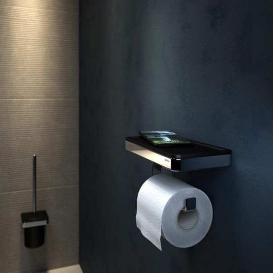 Geesa Frame Black/Chrome držač toalet papira sa policom 918824-02-06