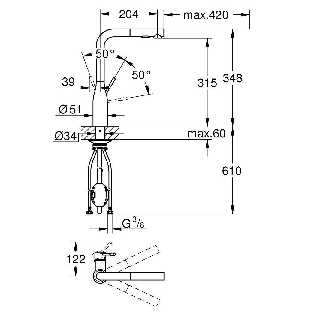 Grohe Essence 315 Chrome baterija (slavina) za sudoperu sa izvlačnim tušem 30270000