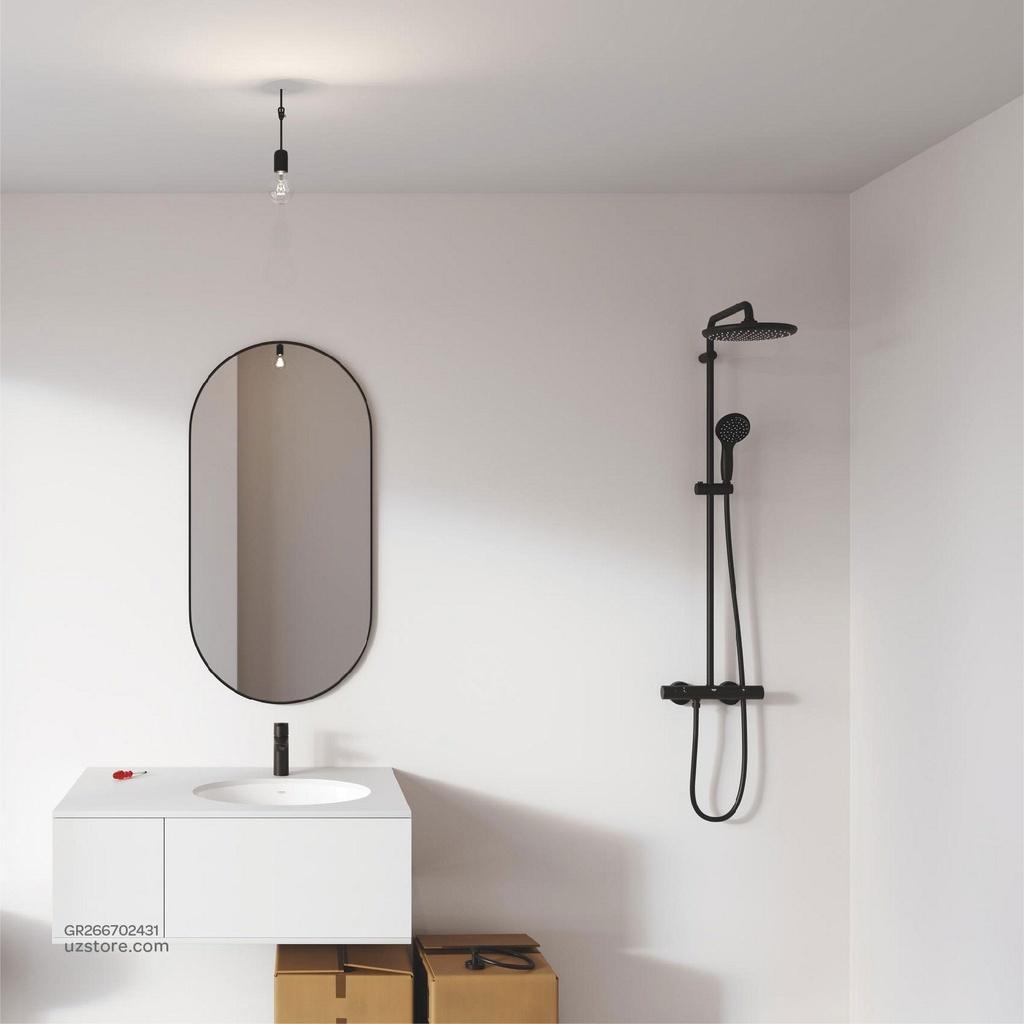 Grohe Tempesta System 250 Matt Black kompletni tuš sistem usponski sa baterijom, okruglim nadglavnim tušem i ručnim tuš setom sa kliznim držačem 266702431