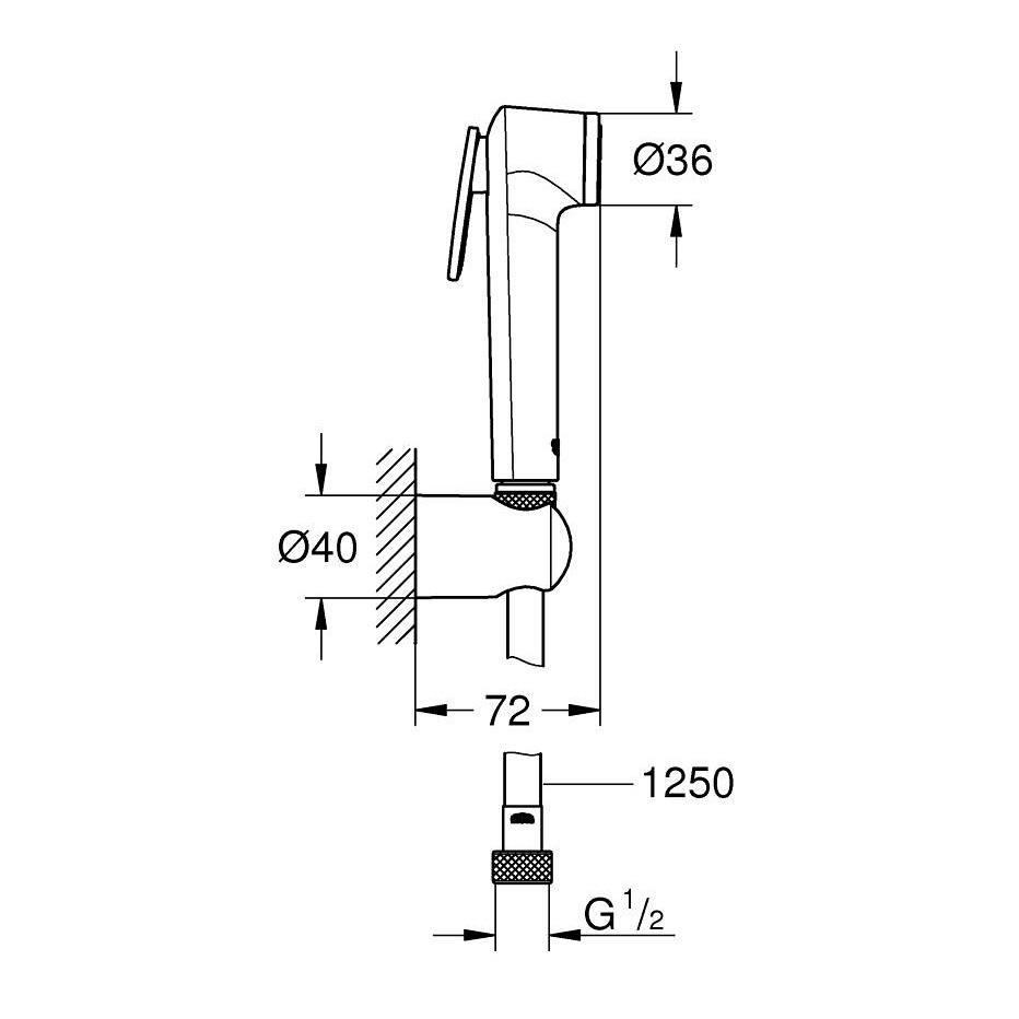 Grohe Tempesta-F Trigger Spray 30 Chrome Set ručni higijenski tuš (bideta) sa aktivatorom mlaza, zidni priključak za crevo sa integrisanim držačem za tuš i Silverflex 1250 crevo za tuš 27513001