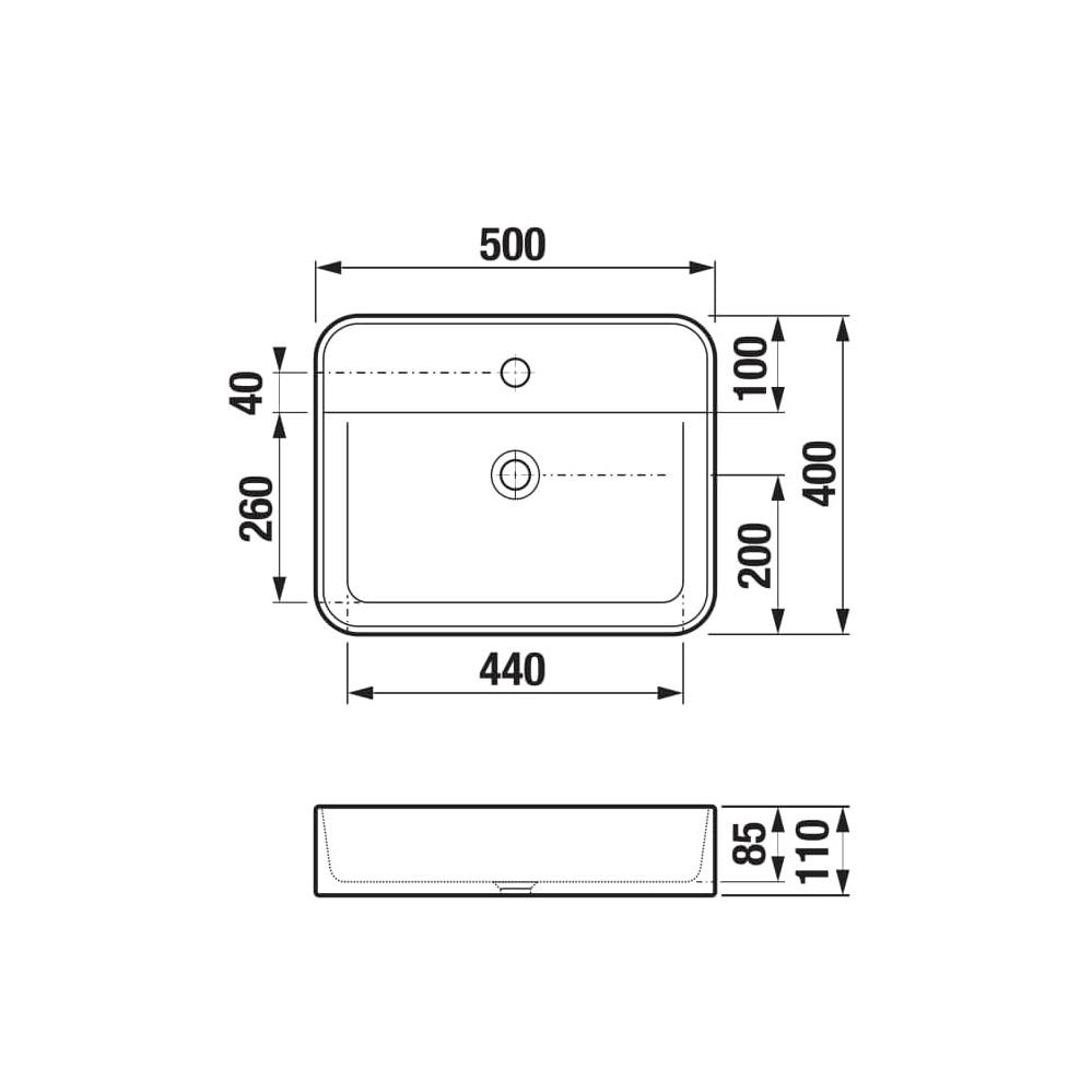 Jika Astra White umivaonik (lavabo) 50x40x11 nadgradni četvrtasti sa rupom za bateriju i odlivnim ventilom sifona keramičkim nezatvorivim 8.1836.2.000.111.1