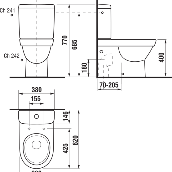 Jika Tigo White WC šolja za monoblok 36x42,5x40 sa univerzalnim odvodom 8.2421.6.000.000.1