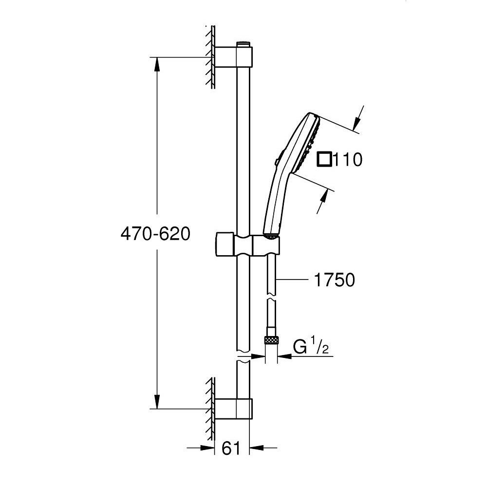  Grohe Tempesta 110 Cube Matt Black Set ručni tuš sa 2 mlaza četvrtasti, usponska šipka, klizni držač i Silverflex 1750 crevo 267482433