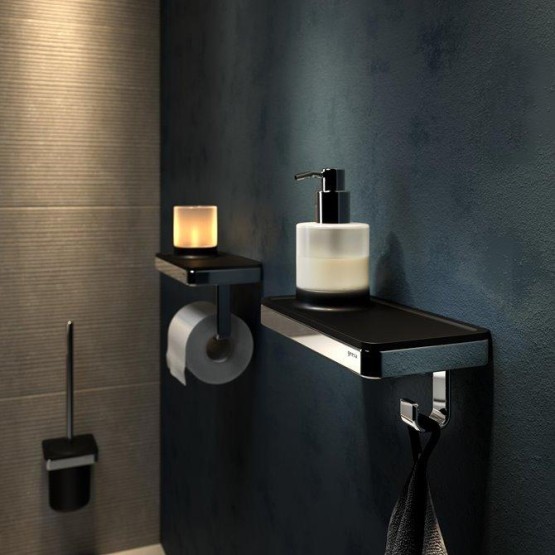 Geesa Frame Black/Chrome držač toalet papira sa policom i čašom sa LED svetlima 918889-02-06