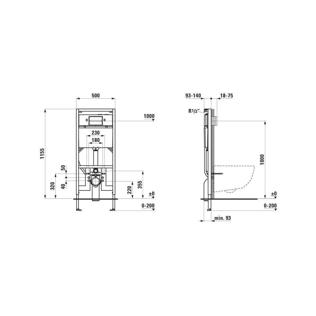 Laufen IneoLink Slim ugradni vodokotlić tanki za konzolnu WC šolju sa setom za kačenje za oblaganje gips-karton pločama 50x9,3-21,5x115,5-135,5 9.2011.0.000.000.1