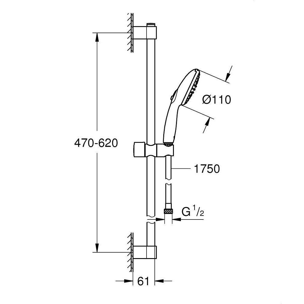 Grohe Tempesta 110 Matt Black Set ručni tuš sa 2 mlaza okrugli, usponska šipka, klizni držač i Silverflex 1750 crevo 261622433