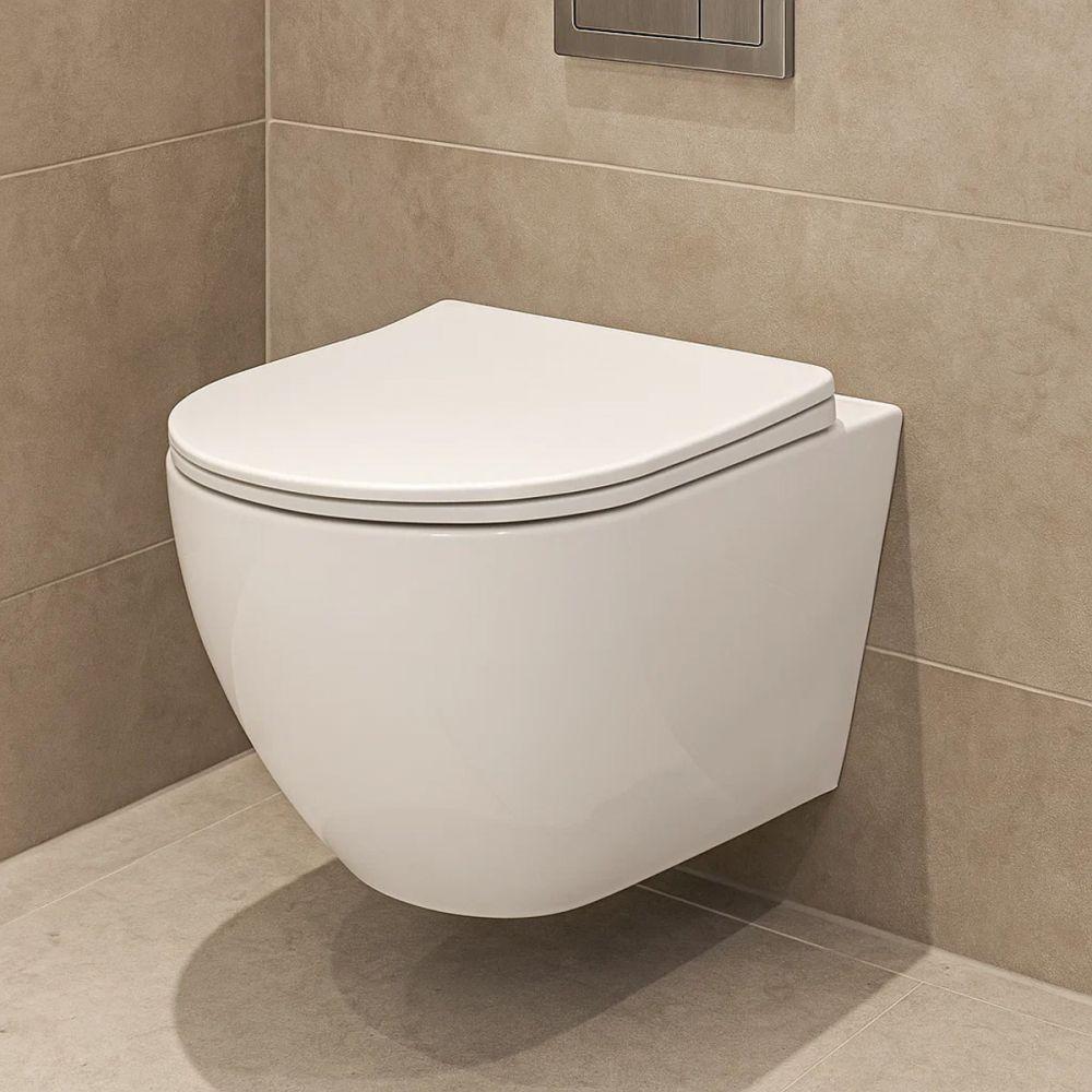 Cersanit Desse Pro Oval White Mito Tornado WC šolja konzolna 36x49x32,5 sa Slim SoftClose daskom za WC šolju sporospuštajućom od duroplasta S4024-001