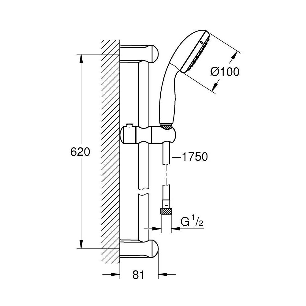 Grohe Tempesta 100 Chrome Set ručni tuš sa 2 mlaza okrugli, usponska šipka, klizni držač i Relexaflex 1750 crevo 26162001