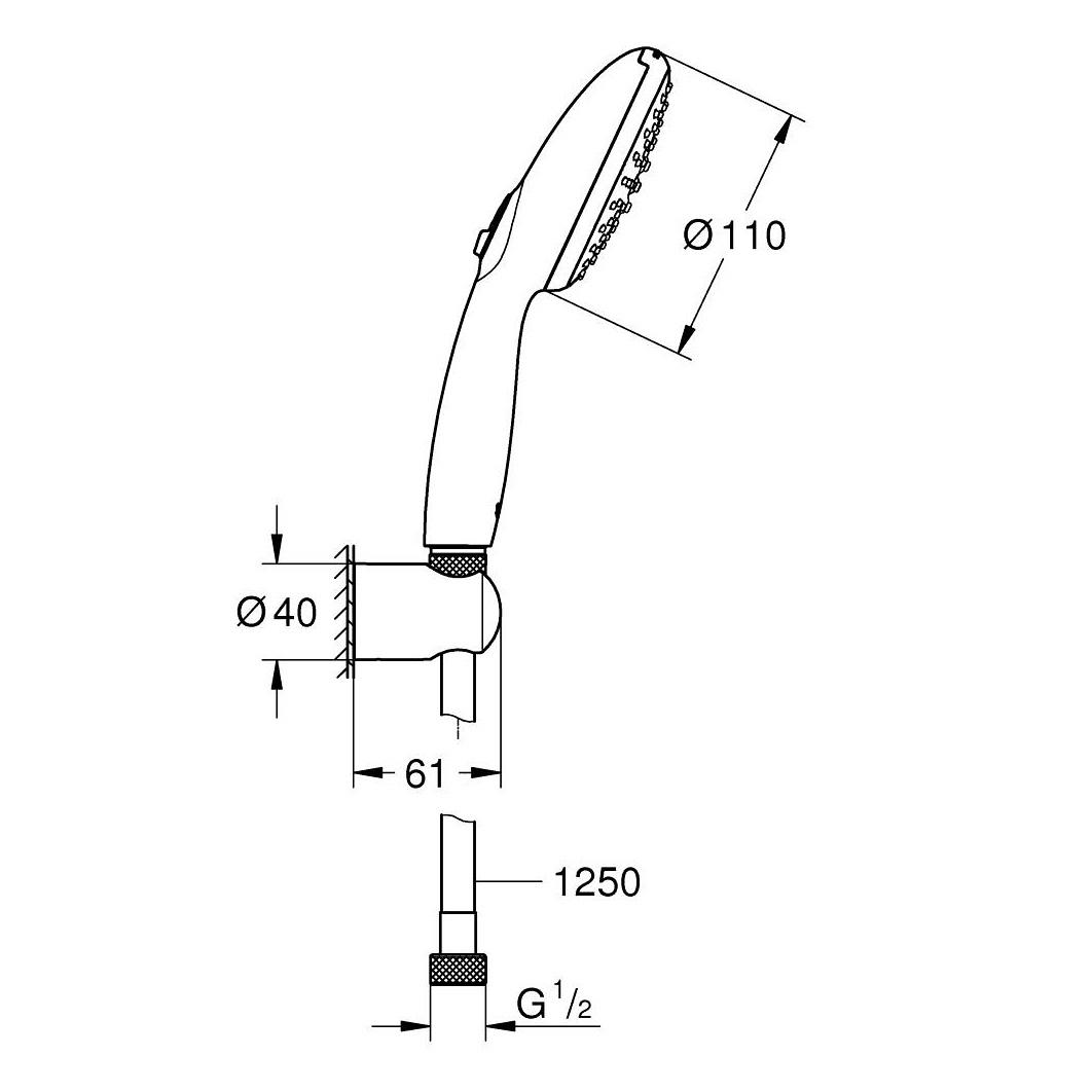 Grohe Tempesta 110 Matt Black Set ručni tuš sa 2 mlaza okrugli, zidni priključak za crevo sa integrisanim držačem za tuš i Relexaflex 1250 crevo za tuš 261642433