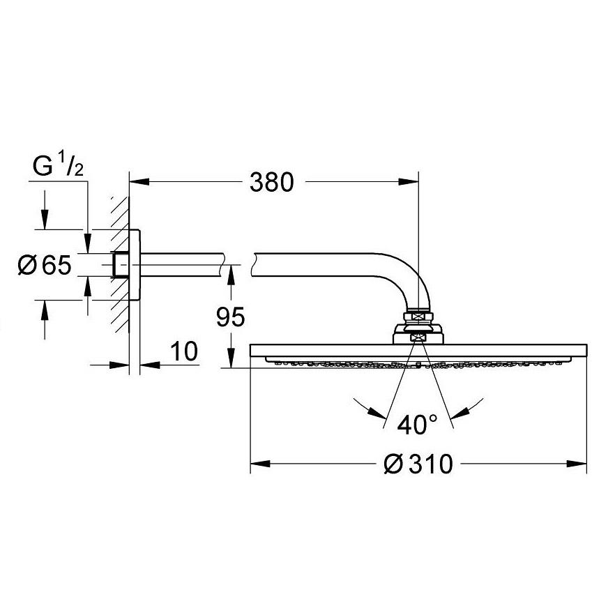 Grohe Rainshower Cosmopolitan 310 Brushed Warm Sunset nadglavni tuš okrugli sa 1 mlazom i držačem nadglavnog tuša zidnim od 380mm 26066DL0