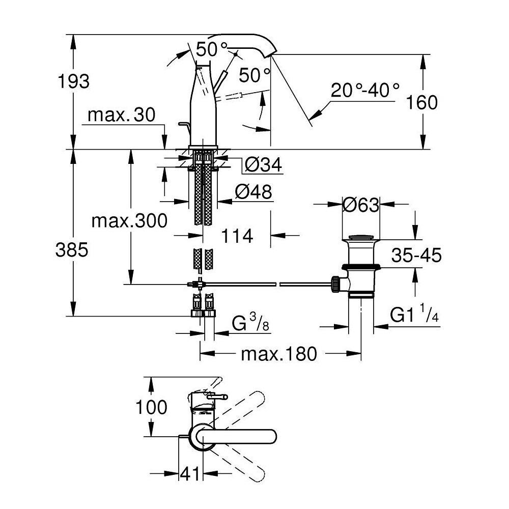 Grohe Essence 160 Brushed Hard Graphite baterija (slavina) za umivaonik sa odlivnim ventilom sifona pop-up 24173AL1