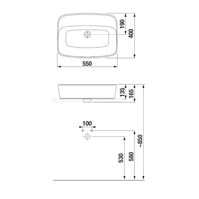 Jika Lyra Plus White umivaonik (lavabo) 55x40x13,5 nadgradni sa rupom za bateriju i prelivom 8.1838.2.000.104.1